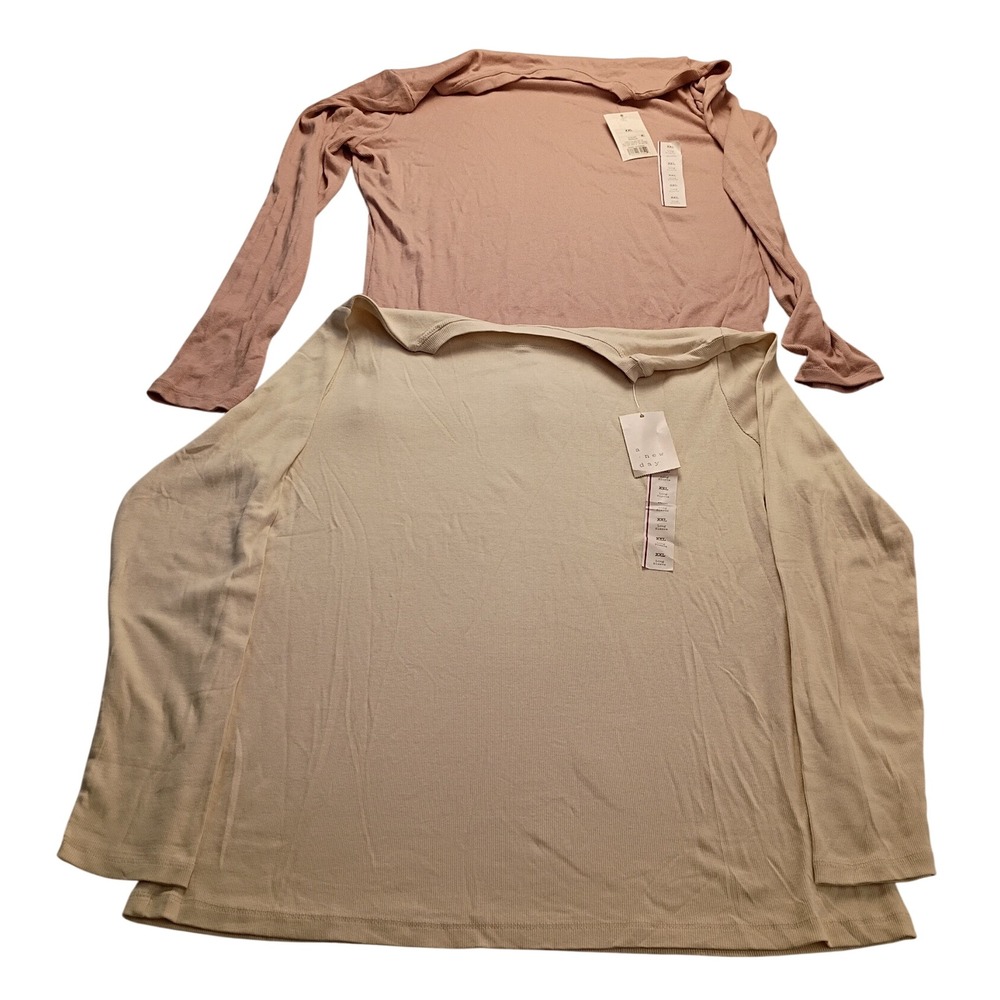 A New Day Ribbed Top Women's Long Sleeve Crew Neck Cream Casual Tee XXL NWT